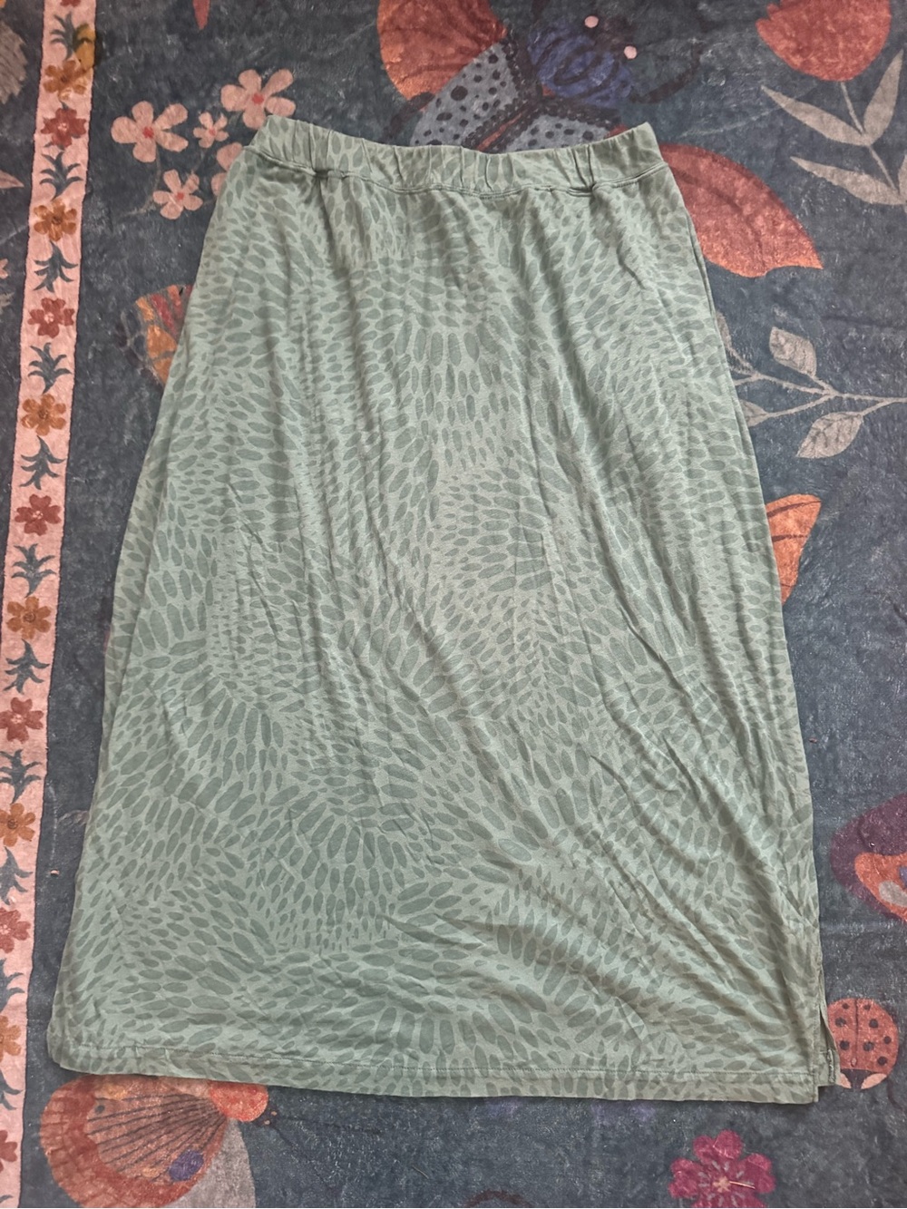 Gudrun Sjoden Jade Green Linen Printed Maxi Skirt L Lagenlook Boho VGUC